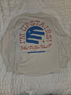 Upstairs Graphic Long Sleeve Tee - Cream with Red & Blue Print